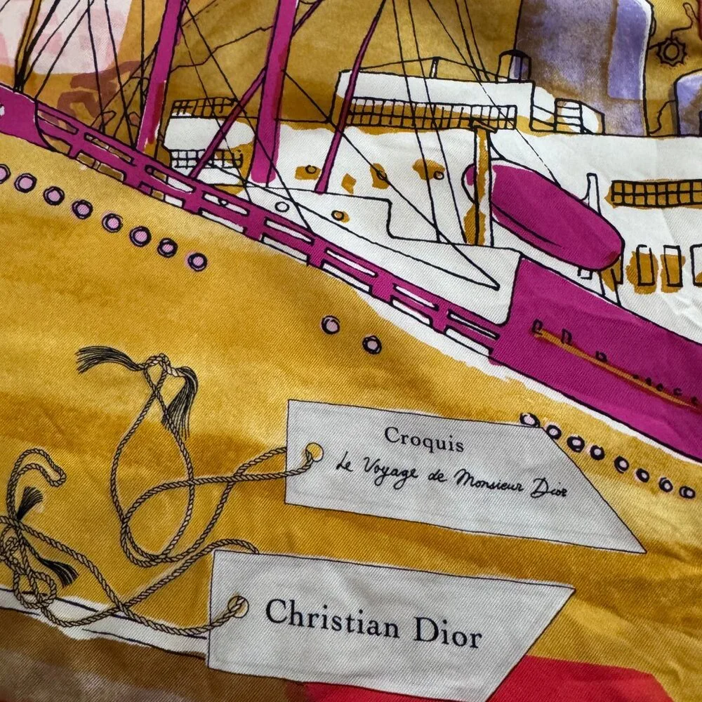 Dior American voyage coral pink silk scarf 34”